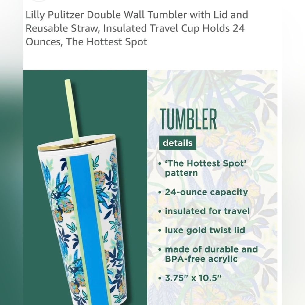 Lilly Pulitzer Cup Thermal Cup The Hottest Spot NWT 24 oz